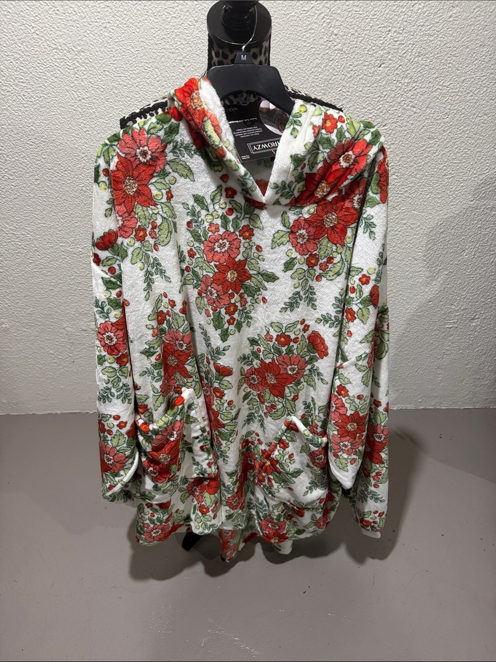 Throwzy White Hoodie with Red Floral Print. Super soft & snuggly